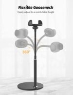 Cell Phone Stand, Adjustable Height & Angle Gooseneck Stand for Desk Flexible Arm Universal Holder, Aluminum Alloy Desktop Recording Compatible with 3.5"-7" Device (Black) - Image 4