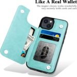 MMHUO for iPhone 14 Case with Card Holder, Flower Magnetic Back Flip Case for iPhone 14 Wallet Case for Women, Protective Case Phone Case for iPhone 14,Mint - Image 3
