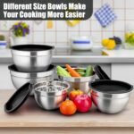 P&P CHEF Mixing Bowls with Airtight Lids Set of 5, 10-Piece Stainless Steel Mixing Nesting Bowl, Metal Bowl with Lid for Kitchen Prepping & Storing, Size 4.6, 3, 1.5, 1, 0.7 QT, Black - Image 3