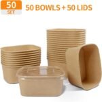 Celel 50 Pack 35 oz Paper Food Containers with Lids, Paper Meal Prep Containers Microwavable and Freezer Use Cardboard Food Concertinas - 50 Bowls 50 Lids - Image 4