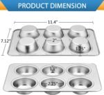E-far Muffin Pan Set of 2, Stainless Steel Muffin Pan Tin for Baking, 6-Cup Metal Cupcake Pan Tray, Non-toxic & Healthy, Oven & Dishwasher Safe, Regular Size - 11.44 x 7.12 x 1.25 Inch - Image 3
