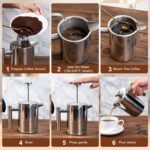 French Press Coffee Maker with Scale, 304 Stainless Steel French Press, 17OZ, Double-Wall Insulated, Food Grade, Suitable for Kitchen and Travel Camping - Image 4