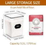 4 Pack Large Airtight Food Storage Containers with Lids (5.2L / 176oz), BPA Free Plastic Kitchen and Pantry Organization Contianers for Cereal Flour and Sugar Storage, Labels & Marker - Image 3