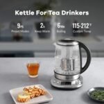 Mecity Electric Tea Kettle with Removable Infuser, 9 Preset Brewing Programs, Temperature Control, 2 Hours Keep Warm, Borosilicate Glass, 1.7 Liter, 1200W - Image 3