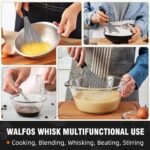 Walfos Whisk, Silicone Whisks Set of 5, Mini Stainless Steel Whisk 7in+5in and Non Scratch Coated 7+9+11in Whisks, Suitable for Blending, Whisking, Beating, Frothing & Stirring. (Grey) - Image 5