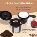 2 in 1 Single Serve Kcup Coffee Maker (6-14Oz), 800W Fast Brew, Compact Design with Reusable Filter, One-Button Auto Shut-Off, Travel Mug Fit, Compatible with K-Cup/Ground Coffee/Tea, Black - Image 3
