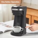 2 in 1 Single Serve Kcup Coffee Maker (6-14Oz), 800W Fast Brew, Compact Design with Reusable Filter, One-Button Auto Shut-Off, Travel Mug Fit, Compatible with K-Cup/Ground Coffee/Tea, Black - Image 4