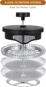 French Press Coffee Maker 21 oz, Cold Brew Heat Resistant Thickened Borosilicate Coffee Pot, Coffee Presses 600 ml, Tea and Frothed Milk Press (Black，21Ounce) - Image 3