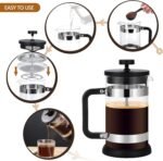 French Press Coffee Maker 21 oz, Cold Brew Heat Resistant Thickened Borosilicate Coffee Pot, Coffee Presses 600 ml, Tea and Frothed Milk Press (Black，21Ounce) - Image 4