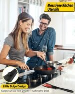 Pack of 2 Cooking Spoons for Non Stick Cookware, Multifunction Spatula Spoon BPA-Free, One-Piece Design, Suitable for Scooping, Scraping, Serving and Mixing (BLACK-BLACK) - Image 4