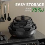 23 Pcs Pots and Pans Set Non Stick, Ceramic Cookware Set Non Toxic with Detachable Handles, Healthy Induction Cookware Oven Safe RV Kitchen Set, PFAS PFOA & PTFE Free, Black - Image 4