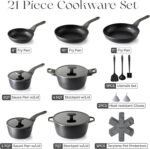 PRICUSIS Pots and Pans Set Nonstick, 21Pcs Induction Compatible, Stay Cool Handle, Fully Coated, 100% Dishwasher Safe, PFOA Free Omelet Pans, Warp Resistant (Black Sesame) - Image 3