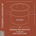 Stainless Steel Stockpot with Lid 20 Quart, Durable 18/8 Stainless Steel, Impact-Bonded Base for Even Heating, Riveted Handles, Oven & All Stove Compatible, Safe Up To 500°F (260°C) - Image 3
