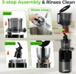 juicer machines with 5.8" Large Feed Chute, Slow masticating cold press juicer for Whole Fruits & Vegetables, easy to clean Design, High Juice Yield Home juicer for Daily Wellness - Image 5