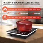 Single Burner Electric Cooktop 1800W - 110V Electric Stove Top Burner Portable Stove with Touch Control 9 Power Level - Induction Cooktop with Child Safety Lock Timer for Home Camping - Image 3