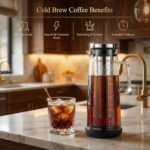 BrewMOO- Airtight Cold Brew Coffee Maker Pitcher, 1.4L/48Oz Thick Glass Carafe with Filter, Comfort Sturdy Handle & Wide Spout, Non-Slip Base | Iced Tea Maker (Black) - Image 3