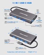 Hiearcool USB-C Docking Station for Laptop, Triple Display Dock with 4K HDMI & 1080p VGA, 11-in-1 USB-C Dock with Ethernet, 100W Charging for Home Office - Image 4