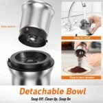 Secura Electric Coffee Grinder and Spice Grinder with 2 Stainless Steel Blades Removable Bowls - Image 4