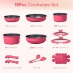 CAROTE 15pcs Pots and Pans Set Non Stick, Cookware Set Non Toxic with Detachable Handle, Induction Kitchen Cooking Set, Dishwasher/Oven Safe, RV/Camping Cookware - Image 3