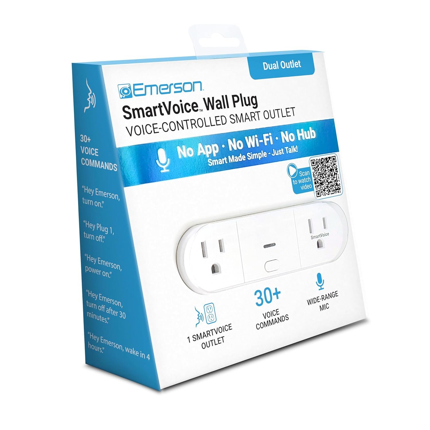 Emerson SmartVoice 4-in-1 Wall Plug, Offline 30+ Voice Control Commands, No APP, No WiFi, No Setup, Smart Outlet w/ 2 AC Outlets, 2 USB-A Ports, Sleep & Wake Timer, ETL Listed - Image 5