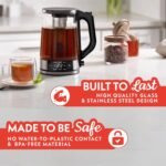 Gourmia Programmable Digital Glass Kettle – 1.7L Adjustable Temperature Electric Kettle with 6 Presets, Keep Warm, Stainless Steel Tea Infuser, 360° Swivel Base, Black - Image 5