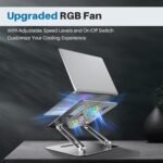 Adjustable Laptop Cooling Stand with 2 Quiet Fans & RGB Lighting, Aluminum Alloy & Foldable Ergonomic Design for MacBook, Lenovo, ASUS, Dell 10-16 Inch, Perfect for Gaming, DJ, Office - Gray - Image 3