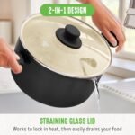 GreenLife 6QT Ceramic Nonstick Stockpot with Glass Straining Lid, PFAS-Free, Dishwasher Safe, Stay-Cool Handles, Oven Safe to 350°F, Wobble-Free Base, Even Heating, Black - Image 4