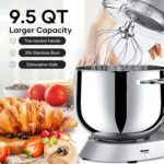 9.5 Qt Stand Mixer, 10-Speed Tilt-Head Food Mixer, Vezzio 660W Kitchen Electric Mixer with Stainless Steel Bowl, Dishwasher-Safe Attachments for Most Home Cooks(Silver) - Image 3