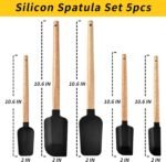 2016 New Year Healthy Cooking, 5 Pieces Silicone Scraper Set - Non-Stick Kitchen Scraper Tools, Heat Resistant up to 600°F, Food Grade Baking Utensils, for Cooking, Stirring, Piping - Black - Image 3