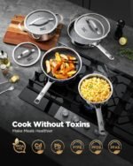 Pots and Pans Set Hybrid Stainless Steel, 10PC Nonstick Tri-Ply Cookware Set w/Frying pan, Dishwasher & Oven Safe, PFOA-Free, Metal Utensil Safe, Suitable for All Cooktops - Image 4