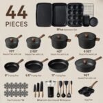 CAROTE 44pcs Nonstick Kitchen Titanium Cookware Sets, Nonstick Pots and Pans, Induction Cookware Set Kitchen Cooking Sets, Non Stick w/Frying Pan,Black - Image 3
