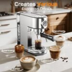 Espresso Machine Upgrade, 20 Bar Compact Espresso Coffee Machine with Milk Frother, Stainless Steel Coffee Maker with 44oz Removable Water Tank & Fast Heat System for Cappuccino, Latte - Image 3