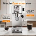 Espresso Machine Upgrade, 20 Bar Compact Espresso Coffee Machine with Milk Frother, Stainless Steel Coffee Maker with 44oz Removable Water Tank & Fast Heat System for Cappuccino, Latte - Image 4