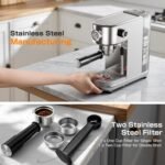 Espresso Machine Upgrade, 20 Bar Compact Espresso Coffee Machine with Milk Frother, Stainless Steel Coffee Maker with 44oz Removable Water Tank & Fast Heat System for Cappuccino, Latte - Image 6