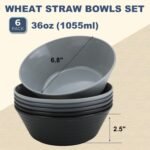 Wrova Wheat Straw Bowl Sets,6 PCS Unbreakable Cereal Bowl 36 OZ,Microwave and Dishwasher Safe Bowls,Salad Bowls for Camping,Rv,Apartment,Dorm,Party (Black Grey) - Image 3
