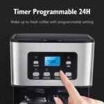 Taylor Swoden 12-Cup Programmable Coffee Maker, Regular & Strong Brew Drip Coffee Machine for Home and Office, Glass Carafe, Pause & Serve, Auto Shut Off, Black & Stainless Steel - Image 3