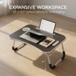 BUYIFY Folding Lap Desk, 23 Inch Portable Wood Black Laptop Bed Desk Lap Desk with Cup Holder, for Working Reading Writing, Eating, Watching Movies for Bed Sofa Couch Floor - Image 3