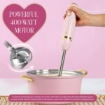Paris Hilton Hand Blender Set, 2-in-1 Immersion Stick Blender with Whisk & Blending Shaft, 400W High Speed, Pink with Gold Accents – Smoothies, Soups, Sauces, Baby Food, Whipped Cream, Pink - Image 3