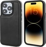 ONETOP Compatible with iPhone 15 Pro Wallet Case with Card Holder, PU Leather Kickstand Card Slots Case, Double Magnetic Clasp and Durable Shockproof Cover 6.1 Inch (Black) - Image 3
