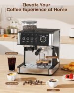 Espresso Machine with Grinder, 15 Bar Expresso Coffee Machines with Milk Frother Steam Wand, Professional Espresso Maker with Removable Water Tank, Cappuccino & Latte Machine for Home - Image 3