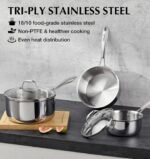 KOCH SYSTEME CS Triply Stainless Steel Saucepan Set, 1QT & 2QT & 3QT Stainless Steel Pot Set with lid, Diswasher & Oven Safe, Induction Compatible Pot, 6PCS - Image 5