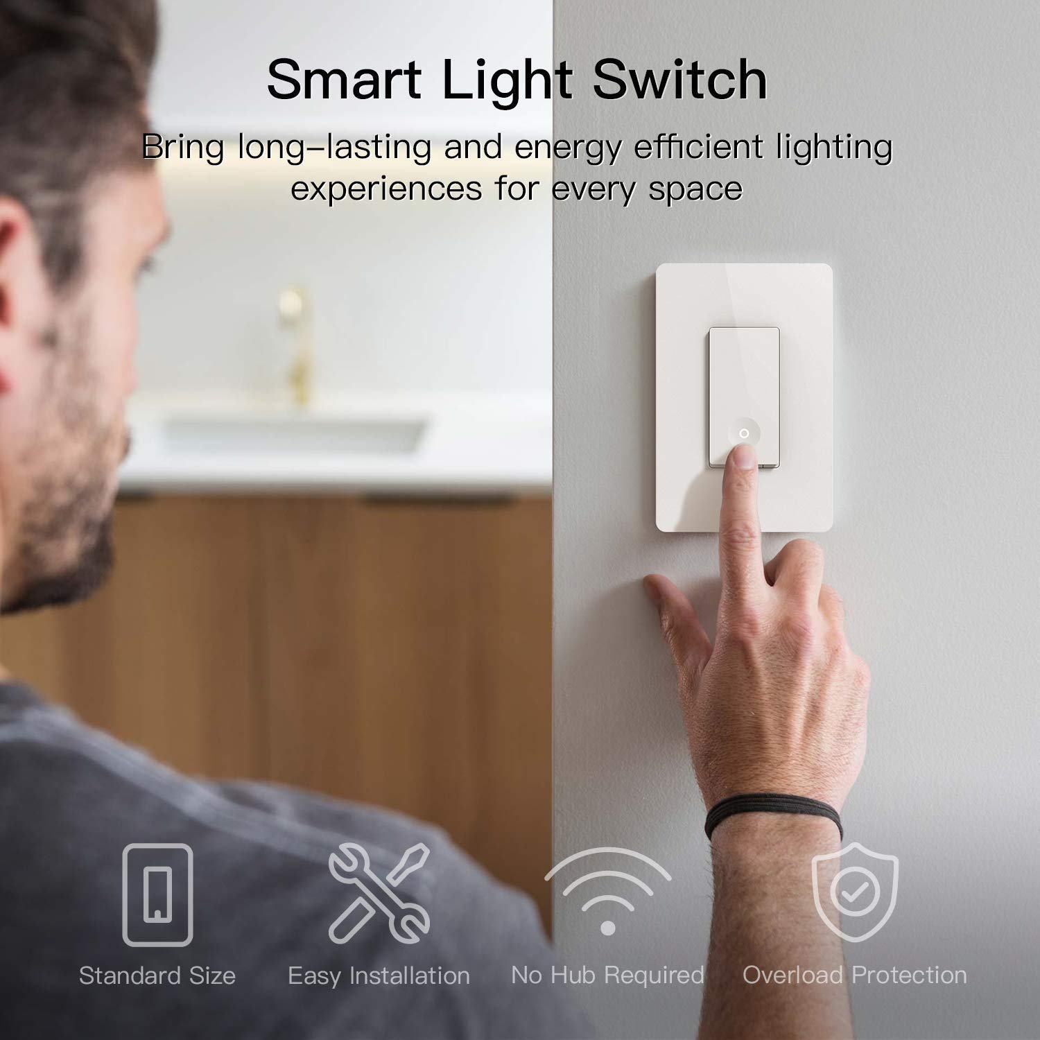 TREATLIFE Smart Light Switch, 2.4GHz WiFi Light Switch, Neutral Wire Required, Works with Alexa, Google Home and SmartThings, Single-Pole, Remote Control, FCC Listed, 1 Pack - Image 4
