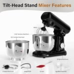Stand Mixer with 3QT+3.5QT Dual Bowls, 10-Speed Electric 300W Food Mixer - Includes Egg Whisk, Dough Hook & Flat Beater for Home Baking & Daily Cooking (Black) - Image 3