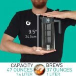 Coffee Gator Cold Brew Coffee Maker - 47 oz Iced Tea and Iced Coffee Maker and Pitcher with Borosilicate Glass Carafe, Filter - Black - Image 3