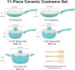 Pots and Pans Set Nonstick, 11pcs Kitchen Cookware Sets Induction Cookware, Ceramic Non Stick Cooking Set, Stay Cool Handle & Bamboo Kitchen Utensils, 100% PFOA Free, Turquoise - Image 3