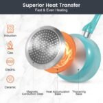 Pots and Pans Set Nonstick, 11pcs Kitchen Cookware Sets Induction Cookware, Ceramic Non Stick Cooking Set, Stay Cool Handle & Bamboo Kitchen Utensils, 100% PFOA Free, Turquoise - Image 4