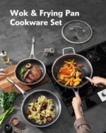 3-Piece Hybrid Stainless Steel Cookware Set-12 Inch Wok with Lid,10 Inch Frying Pan,12 Inch Skillet with Lid-Non Stick,PFOA Free,Dishwasher&Oven Safe,Induction Compatible,Cookware Set. - Image 3