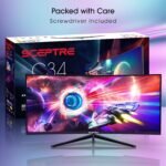 Sceptre 34-Inch Curved Ultrawide WQHD Monitor (3440 × 1440), R1500, up to 180Hz/165Hz, DisplayPort x2, 99% sRGB, 1ms, Built-in Speakers, Machine Black, 2025 (C345B-QUT168) - Image 5