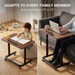 BUYIFY Height Adjustable TV Tray Table on Wheels - Rolling Laptop Desk for Bed & Sofa - C Shaped Side Table for Recliner, Small Spaces & Walking Pad (Dark Walnut) - Image 4