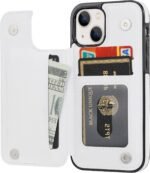 Wallet Case Compatible with iPhone 13,Slim Protective case with Card Holder,PU Leather Kickstand Card Slots Case with a Free Screen Protective Glass for iPhone 13(6.1")-White - Image 4